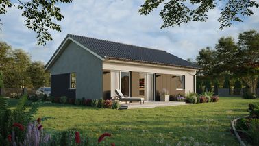 ERDOL 1 XL - Version Rechts (Wohnzimmer auf der rechten Seite) - Satteldach ohne ausgebautem Dachboden -Dachneigung  25 Grad - keine Dachfenster - Standard - Styropor, Netz, Kleber - Weiß - Ohne