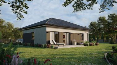 ERDOL 1 XL - Version Rechts (Wohnzimmer auf der rechten Seite) - Walmdach ohne ausgebautem Dachboden - Dachneigung 25 Grad - keine Dachfenster - Standard - Styropor, Netz, Kleber - Anthrazit