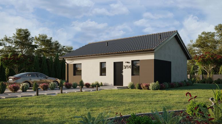 ERDOL 1 XL - Version Links (Wohnzimmer auf der linken Seite) - Satteldach ohne ausgebautem Dachboden -Dachneigung  25 Grad - keine Dachfenster - Standard - Styropor, Netz, Kleber - Anthrazit - Ohne