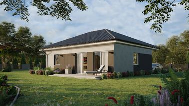 ERDOL 1 XL - Version Links (Wohnzimmer auf der linken Seite) - Walmdach ohne ausgebautem Dachboden - Dachneigung 25 Grad - keine Dachfenster - Standard - Styropor, Netz, Kleber - Weiß