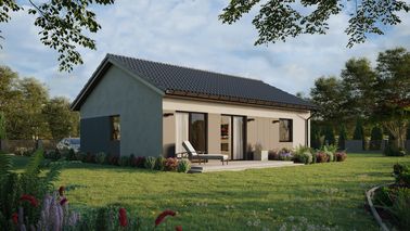 ERDOL 1 XL - Version Rechts (Wohnzimmer auf der rechten Seite) - Satteldach ohne ausgebautem Dachboden -Dachneigung  25 Grad - keine Dachfenster - Standard - Styropor, Netz, Kleber - Nusbaum - Ohne