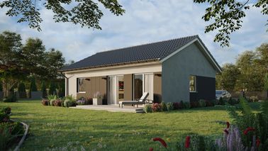 ERDOL 1 XL - Version Links (Wohnzimmer auf der linken Seite) - Satteldach ohne ausgebautem Dachboden -Dachneigung  25 Grad - keine Dachfenster - Standard - Styropor, Netz, Kleber - Weiß - Ohne