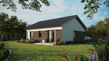 ERDOL 2 - Version Links (Wohnzimmer auf der linken Seite) - Satteldach ohne ausgebautem Dachboden -Dachneigung  25 Grad - keine Dachfenster - Standard - Styropor, Netz, Kleber - Anthrazit - Ohne