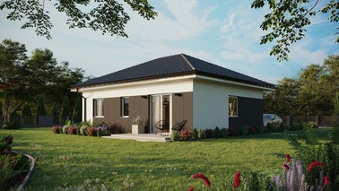 ERDOL 2 - Version Links (Wohnzimmer auf der linken Seite) - Walmdach ohne ausgebautem Dachboden - Dachneigung 25 Grad - keine Dachfenster - Standard - Styropor, Netz, Kleber - Weiß