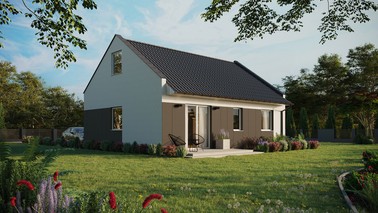 ERDOL 2 - Version Rechts (Wohnzimmer auf der rechten Seite) - Modernes Satteldach mit ausgebautem Dachboden -Dachneigung  35 Grad - keine Dachfenster - Standard - Styropor, Netz, Kleber - Weiß - Ohne