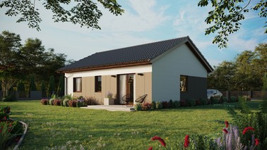 ERDOL 2 - Version Links (Wohnzimmer auf der linken Seite) - Satteldach ohne ausgebautem Dachboden -Dachneigung  25 Grad - keine Dachfenster - Standard - Styropor, Netz, Kleber - Nusbaum - Ohne