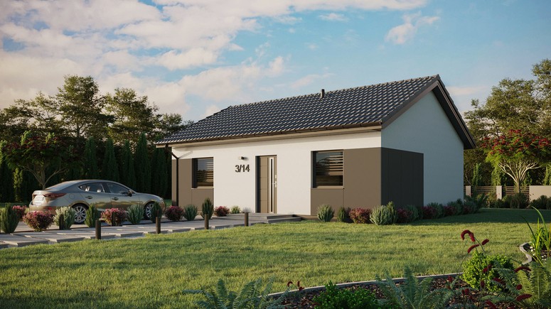 ERDOL 2 - Version Links (Wohnzimmer auf der linken Seite) - Satteldach ohne ausgebautem Dachboden -Dachneigung  25 Grad - keine Dachfenster - Standard - Styropor, Netz, Kleber - Anthrazit - Ohne