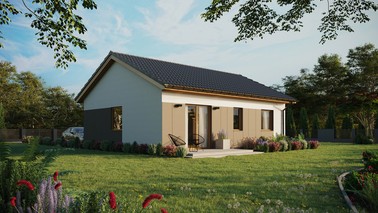 ERDOL 2 - Version Rechts (Wohnzimmer auf der rechten Seite) - Satteldach ohne ausgebautem Dachboden -Dachneigung  25 Grad - keine Dachfenster - Standard - Styropor, Netz, Kleber - Winchester - Ohne