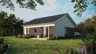 ERDOL 2 - Version Links (Wohnzimmer auf der linken Seite) - Satteldach ohne ausgebautem Dachboden -Dachneigung  25 Grad - keine Dachfenster - Standard - Styropor, Netz, Kleber - Weiß - Ohne