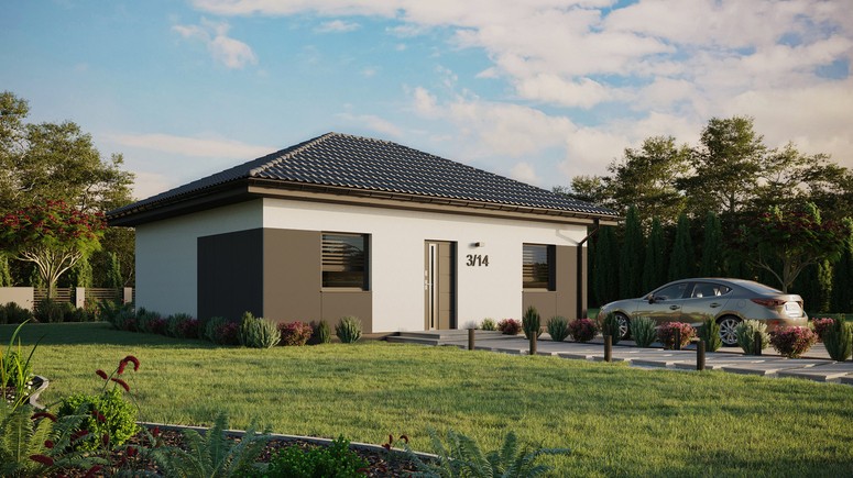 ERDOL 2 - Version Rechts (Wohnzimmer auf der rechten Seite) - Walmdach ohne ausgebautem Dachboden - Dachneigung 25 Grad - keine Dachfenster - Standard - Styropor, Netz, Kleber - Anthrazit