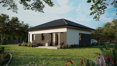 ERDOL 2 - Version Links (Wohnzimmer auf der linken Seite) - Walmdach ohne ausgebautem Dachboden - Dachneigung 25 Grad - keine Dachfenster - Standard - Styropor, Netz, Kleber - Anthrazit