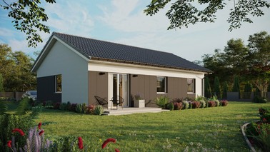 ERDOL 3 - Version Rechts (Wohnzimmer auf der rechten Seite) - Satteldach ohne ausgebautem Dachboden -Dachneigung  25 Grad - Keine Dachfenster - Standard - Styropor, Netz, Kleber - Weiß - Ohne