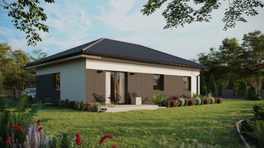 ERDOL 3 - Version Rechts (Wohnzimmer auf der rechten Seite) - Walmdach ohne ausgebautem Dachboden - Dachneigung 25 Grad - Keine Dachfenster - Standard - Styropor, Netz, Kleber - Anthrazit