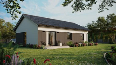 ERDOL 3 - Version Rechts (Wohnzimmer auf der rechten Seite) - Satteldach ohne ausgebautem Dachboden -Dachneigung  25 Grad - Keine Dachfenster - Balkontür im Esszimmer - Styropor, Netz, Kleber - Anthrazit - Ohne