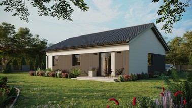 ERDOL 3 - Version Links (Wohnzimmer auf der linken Seite) - Satteldach ohne ausgebautem Dachboden -Dachneigung  25 Grad - Keine Dachfenster - Standard - Styropor, Netz, Kleber - Anthrazit - Ohne