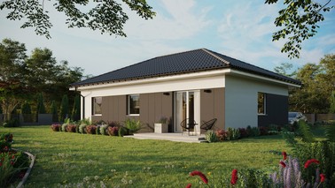 ERDOL 3 - Version Links (Wohnzimmer auf der linken Seite) - Walmdach ohne ausgebautem Dachboden - Dachneigung 25 Grad - Keine Dachfenster - Standard - Styropor, Netz, Kleber - Weiß