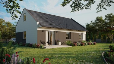 ERDOL 3 - Version Rechts (Wohnzimmer auf der rechten Seite) - Modernes Satteldach mit ausgebautem Dachboden -Dachneigung  35 Grad - Keine Dachfenster - Standard - Styropor, Netz, Kleber - Weiß - Ohne