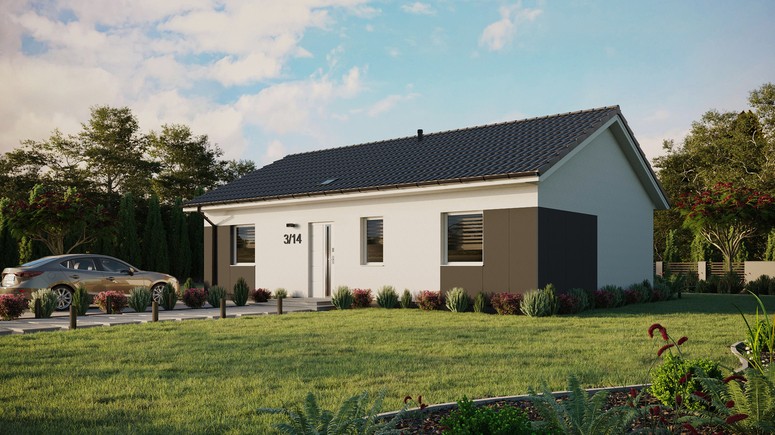 ERDOL 3 - Version Links (Wohnzimmer auf der linken Seite) - Satteldach ohne ausgebautem Dachboden -Dachneigung  25 Grad - Starres Tunneldachfenster - Standard - Styropor, Netz, Kleber - Weiß - Ohne