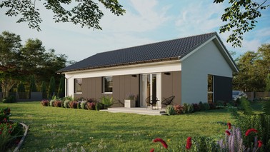 ERDOL 3 - Version Links (Wohnzimmer auf der linken Seite) - Satteldach ohne ausgebautem Dachboden -Dachneigung  25 Grad - Keine Dachfenster - Balkontür im Esszimmer - Styropor, Netz, Kleber - Weiß - Ohne