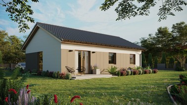 ERDOL 3 - Version Rechts (Wohnzimmer auf der rechten Seite) - Satteldach ohne ausgebautem Dachboden -Dachneigung  25 Grad - Keine Dachfenster - Balkontür im Esszimmer - Styropor, Netz, Kleber - Winchester - Ohne