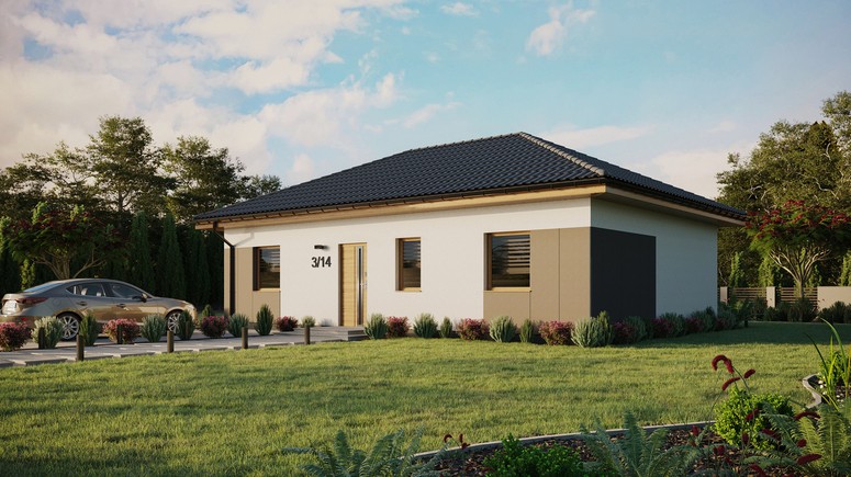 ERDOL 3 - Version Links (Wohnzimmer auf der linken Seite) - Walmdach ohne ausgebautem Dachboden - Dachneigung 25 Grad - Keine Dachfenster - Standard - Styropor, Netz, Kleber - Winchester