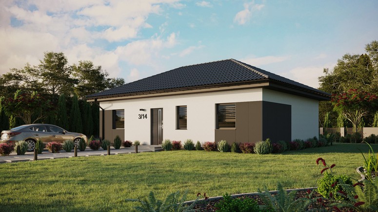 ERDOL 3 - Version Links (Wohnzimmer auf der linken Seite) - Walmdach ohne ausgebautem Dachboden - Dachneigung 25 Grad - Keine Dachfenster - Standard - Styropor, Netz, Kleber - Anthrazit