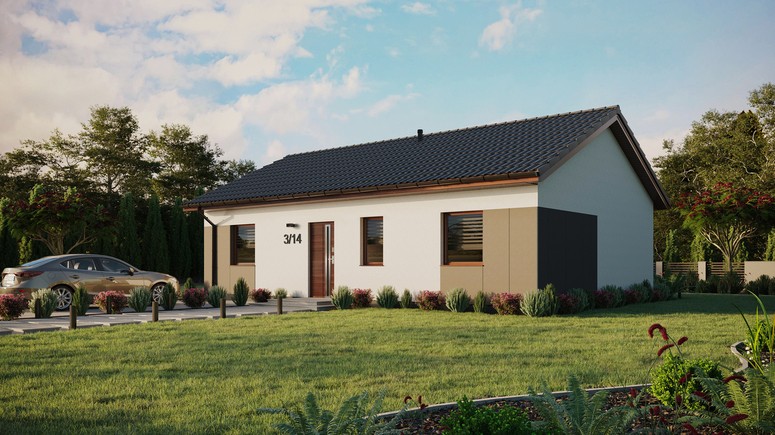 ERDOL 3 - Version Links (Wohnzimmer auf der linken Seite) - Satteldach ohne ausgebautem Dachboden -Dachneigung  25 Grad - Keine Dachfenster - Standard - Styropor, Netz, Kleber - Nusbaum - Ohne