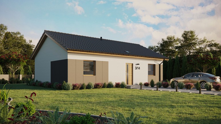 ERDOL 2 XL - Version Rechts (Wohnzimmer auf der rechten Seite) - Satteldach ohne ausgebautem Dachboden -Dachneigung  25 Grad - Starres Tunneldachfenster - Standard - Styropor, Netz, Kleber - Winchester - Ohne