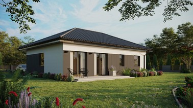 ERDOL 2 XL - Version Rechts (Wohnzimmer auf der rechten Seite) - Walmdach ohne ausgebautem Dachboden - Dachneigung 25 Grad - Keine Dachfenster - Standard - Styropor, Netz, Kleber - Anthrazit