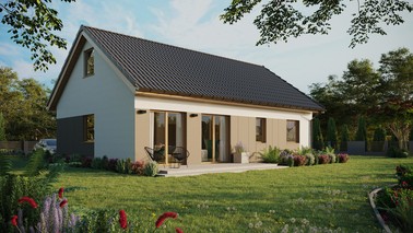 ERDOL 2 XL - Version Rechts (Wohnzimmer auf der rechten Seite) - Satteldach mit ausgebautem Dachboden -Dachneigung  35 Grad - Keine Dachfenster - Standard - Styropor, Netz, Kleber - Winchester - Ohne