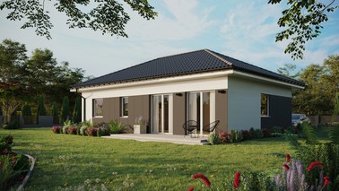 ERDOL 2 XL - Version Links (Wohnzimmer auf der linken Seite) - Walmdach ohne ausgebautem Dachboden - Dachneigung 25 Grad - Keine Dachfenster - Standard - Styropor, Netz, Kleber - Weiß