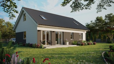 ERDOL 2 XL - Version Rechts (Wohnzimmer auf der rechten Seite) - Satteldach mit ausgebautem Dachboden -Dachneigung  35 Grad - Zwei-Zimmer-Dachfenster - Standard - Styropor, Netz, Kleber - Weiß - Ohne