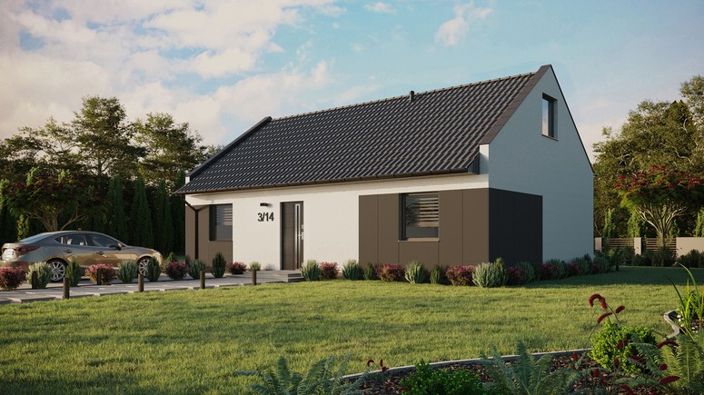 ERDOL 2 XL - Version Links (Wohnzimmer auf der linken Seite) - Modernes Satteldach mit ausgebautem Dachboden -Dachneigung  35 Grad - Keine Dachfenster - Standard - Styropor, Netz, Kleber - Anthrazit - Ohne