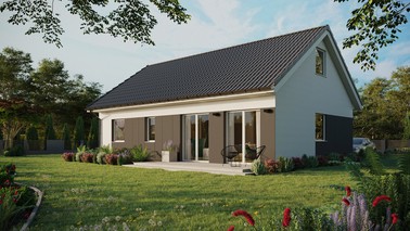 ERDOL 2 XL - Version Links (Wohnzimmer auf der linken Seite) - Satteldach mit ausgebautem Dachboden -Dachneigung  35 Grad - Keine Dachfenster - Standard - Styropor, Netz, Kleber - Weiß - Ohne