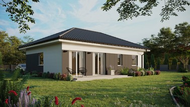 ERDOL 2 XL - Version Rechts (Wohnzimmer auf der rechten Seite) - Walmdach ohne ausgebautem Dachboden - Dachneigung 25 Grad - Keine Dachfenster - Standard - Styropor, Netz, Kleber - Weiß