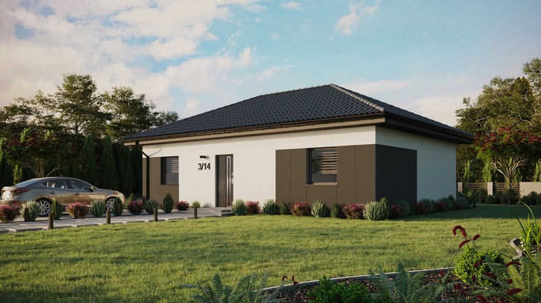 ERDOL 2 XL - Version Links (Wohnzimmer auf der linken Seite) - Walmdach ohne ausgebautem Dachboden - Dachneigung 25 Grad - Keine Dachfenster - Standard - Styropor, Netz, Kleber - Anthrazit