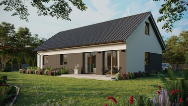 ERDOL 3 XL - Version Links (Wohnzimmer auf der linken Seite) - Satteldach mit ausgebautem Dachboden -Dachneigung  35 Grad - keine Dachfenster - Standard - Styropor, Netz, Kleber - Anthrazit - Ohne