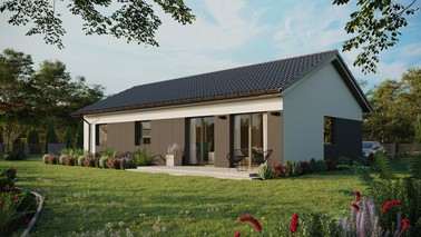 ERDOL 3 XL - Version Links (Wohnzimmer auf der linken Seite) - Satteldach ohne ausgebautem Dachboden -Dachneigung  25 Grad - keine Dachfenster - Standard - Styropor, Netz, Kleber - Anthrazit - Ohne