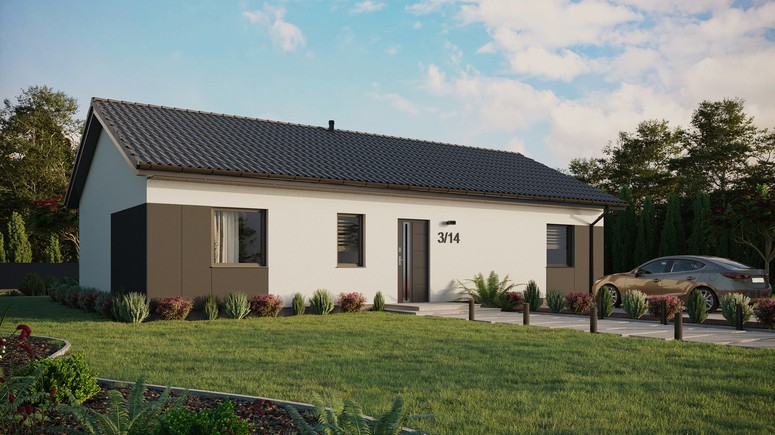 ERDOL 3 XL - Version Rechts (Wohnzimmer auf der rechten Seite) - Satteldach ohne ausgebautem Dachboden -Dachneigung  25 Grad - keine Dachfenster - Standard - Styropor, Netz, Kleber - Anthrazit - Ohne