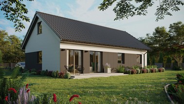 ERDOL 3 XL - Version Rechts (Wohnzimmer auf der rechten Seite) - Satteldach mit ausgebautem Dachboden -Dachneigung  35 Grad - keine Dachfenster - Standard - Styropor, Netz, Kleber - Anthrazit - Ohne