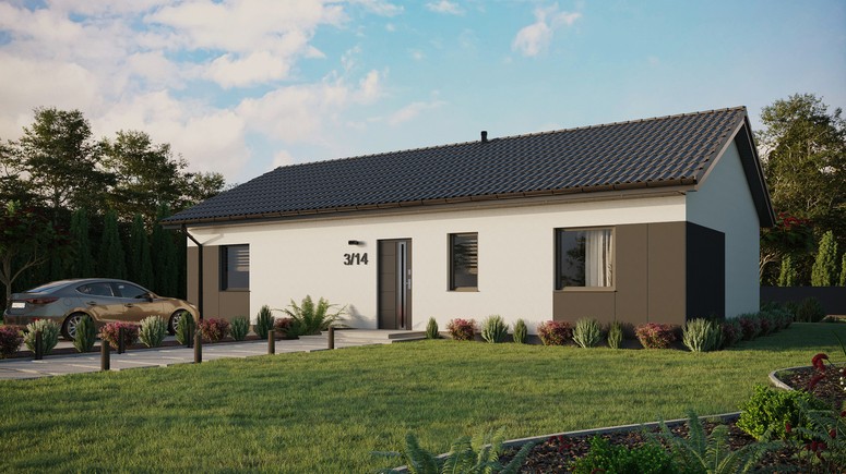 ERDOL 3 XL - Version Links (Wohnzimmer auf der linken Seite) - Satteldach ohne ausgebautem Dachboden -Dachneigung  25 Grad - keine Dachfenster - Standard - Styropor, Netz, Kleber - Anthrazit - Ohne