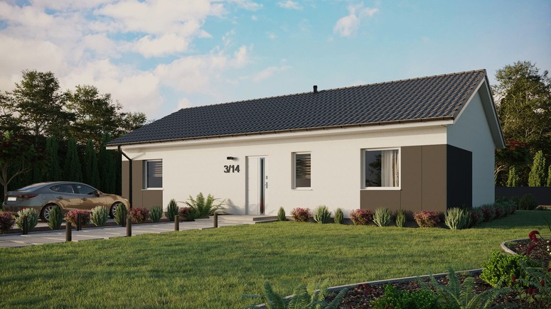 ERDOL 3 XL - Version Links (Wohnzimmer auf der linken Seite) - Satteldach ohne ausgebautem Dachboden -Dachneigung  25 Grad - keine Dachfenster - Standard - Styropor, Netz, Kleber - Weiß - Ohne