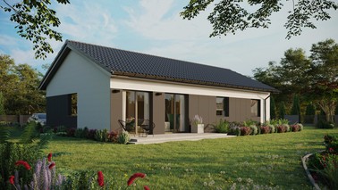 ERDOL 3 XL - Version Rechts (Wohnzimmer auf der rechten Seite) - Satteldach ohne ausgebautem Dachboden -Dachneigung  25 Grad - keine Dachfenster - Standard - Styropor, Netz, Kleber - Anthrazit - Ohne