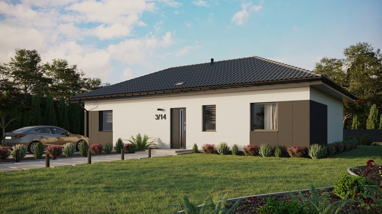 ERDOL 3 XL - Version Links (Wohnzimmer auf der linken Seite) - Walmdach ohne ausgebautem Dachboden - Dachneigung 25 Grad - Starres Tunneldachfenster - Standard - Styropor, Netz, Kleber - Anthrazit