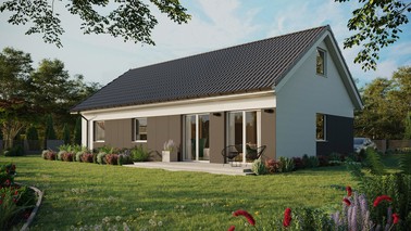 ERDOL 3 XL - Version Links (Wohnzimmer auf der linken Seite) - Satteldach mit ausgebautem Dachboden -Dachneigung  35 Grad - keine Dachfenster - Standard - Styropor, Netz, Kleber - Weiß - Ohne