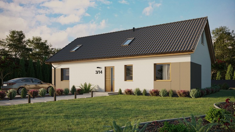 ERDOL 3 XL - Version Links (Wohnzimmer auf der linken Seite) - Satteldach mit ausgebautem Dachboden -Dachneigung  35 Grad - Zwei-Zimmer-Dachfenster - Standard - Styropor, Netz, Kleber - Winchester - Ohne