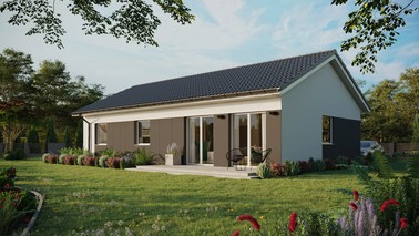 ERDOL 3 XL - Version Links (Wohnzimmer auf der linken Seite) - Satteldach ohne ausgebautem Dachboden -Dachneigung  25 Grad - keine Dachfenster - Standard - Styropor, Netz, Kleber - Weiß - Ohne