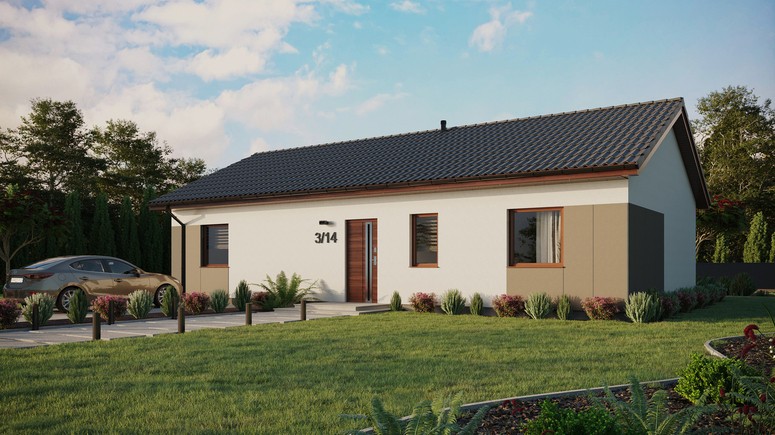 ERDOL 3 XL - Version Links (Wohnzimmer auf der linken Seite) - Satteldach ohne ausgebautem Dachboden -Dachneigung  25 Grad - keine Dachfenster - Standard - Styropor, Netz, Kleber - Nusbaum - Ohne