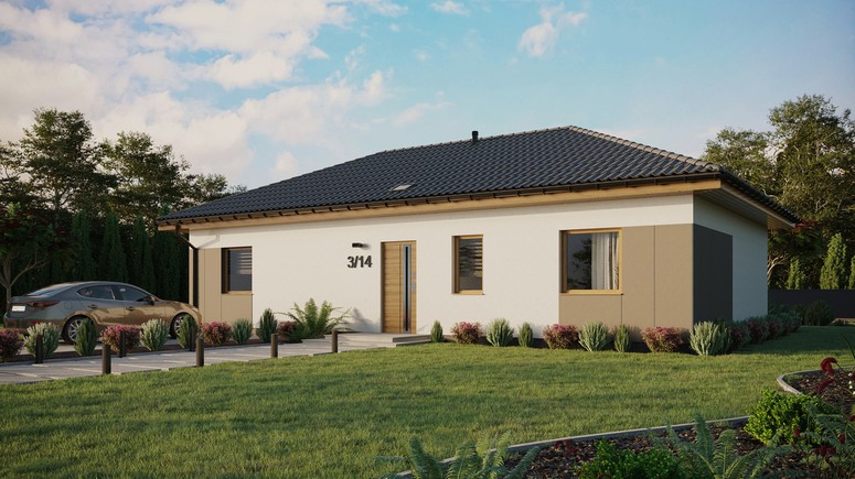 ERDOL 3 XL - Version Links (Wohnzimmer auf der linken Seite) - Walmdach ohne ausgebautem Dachboden - Dachneigung 25 Grad - Starres Tunneldachfenster - Standard - Styropor, Netz, Kleber - Winchester