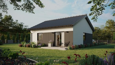 ERDOL 1 - Version Links (Wohnzimmer auf der linken Seite) - Satteldach ohne ausgebautem Dachboden -Dachneigung  25 Grad - keine Dachfenster - Standard - Styropor, Netz, Kleber - Anthrazit - Ohne